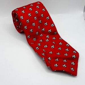 Lands' End Red Soccer Ball Luxury Silk Necktie .. 60"L x 4"W